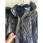 ZARA  Woman‎ Down Puffer Coat Black Faux Fur Trim Hooded Longline Jacket Large Photo 4