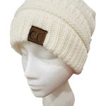 C.C Exclusive CC Beanie tail Ponytail messy bun Ivory Ribbed Knit Beanie Hat White Photo 0