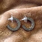Sterling Silver VTG  Marcasite Hoop Earrings Photo 6