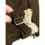 EXPRESS  VTG Faux Suede Fur Brown Moto Bomber Jacket Womens S Zip Buckles Y2K Photo 5