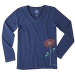 Life is Good Top Women's Long Sleeve Crusher Tee Namaste Flower Blue Sz L EUC Photo 0