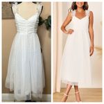 Lulus Forever Celebrated White Swiss Dot Ruched Tulle Midi Dress Photo 1