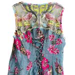 Aratta Silent Journey Dress Embroidered Beaded Semi Sheer Fairy Whimsy Size XL Blue Photo 7