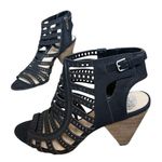 Vince Camuto Women's Black Laser-cut Leather Heeled Gladiator Sandal 7.5 M New Photo 0