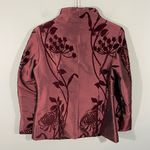 Vintage Dark Red Velvet Floral Mixed Media Button Up Tradition Chinese Jacket Size M Photo 7