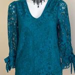 Charter Club NWT Teal Blue Sheer Lace Under Blouse Sz S Leg Of Mutton Bo… Photo 1