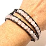 Genuine Leather and Rose Quartz Artisan Made Wrap Bracelet New Brown Photo 1