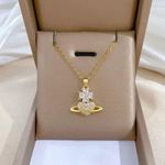 18K Gold Plated Flower Planet Light Luxury Temperament Gorgeous Full Diamond Necklace Multi Photo 0