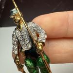 Fisherman Rhinestone Brooch Pin Gold Tone Man Fishing Green Enamel Overalls Photo 13