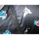 Natori NWT New Designer Short Wrap Robe Womens L Silky Satin Flowers Black Lace Photo 6