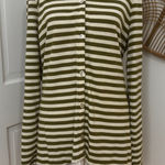 LOGO Lori Goldstein Cozy Feminine Striped Thermal Knit Cardigan Lace Trim Sz XL Green Photo 0