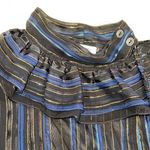 John Yang Shirt Womens 12 Blue Black Striped Long Sleeve Blouse Ruffle High Neck Photo 8
