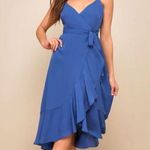 Lulus Lulu’s Manhattan Moment Blue Ruffled Midi Wrap Dress in Royal Blue Size Large Photo 9