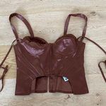 Boohoo Satin Boned Corset Top in Brown Photo 0