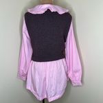 Anthropologie  Maeve Layered Sweater Vest Top Medium Women Brown Pink Poplin Knit Photo 7