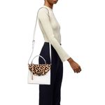 Dune London White Saffiano Leather Leopard Print Calf Hair Fur Trimmed Hand Bag Photo 1