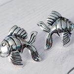 Vintage Stud Earrings Extra Large Silver Tone Fish Statement Photo 3
