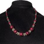 PANNEE by Panacea Elegant floral Silver Burgundy Beaded Necklace lightweight 20” Red Photo 1