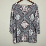 J Jill Blouse Top Womens 3X Red Blue Floral 3/4 Sleeve Button Back Slit High Low Photo 4