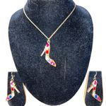 Multicolor High Heel Pendant Necklace and Earrings set. New Red Photo 0