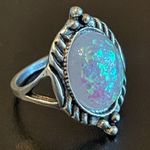 Oval simulated opal silver plated ring size 5.25 Photo 1