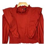 ZARA  Ruffle Poplin Blouse Smocked Cropped Top Rust Orange Women Size‎ Small NWT Photo 4