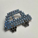 Bauer Rhinestone Car Blue & Black Vehicle Brooch Pin Vintage Signed Silver Photo 1