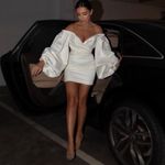 House Of CB  'Carlyn' Ivory Satin Balloon Sleeve Mini Dress/Size S‎ NWOT Photo 0