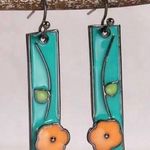Orange and blue flower enamel floral earrings / NWOT Green Photo 0
