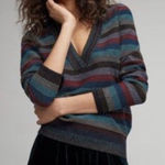 Moth Anthropologie XS Mulah Lurex Stripe Colorful V Neck Sweater Tinfoil Shimmer Size M Photo 0