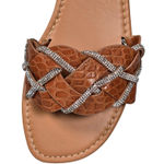 Yoki  Women Rust Crocodile Embossed‎ Rhinestone Slide Sandals Size 8 Photo 1