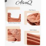 NEW Chambray Puff Sleeve Square Neck Mini Lined Romper S Orange Photo 5