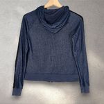 Bebe  Rhinestone Logo Zip Hoodie Women’s Small Dark Blue Y2K 2000 Retro Lace Trim Photo 3