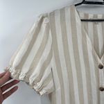 Loft Stripe Shirt Dress Sz 18 Linen Cottagecore Coastal Puff Sleeve Midi Beachy Photo 2