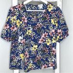 MOCI by Purple Rain Floral Print Top Short Sleeve Blouse Blue Pink Yellow Large Photo 0