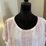 C&C California Stripe Pink White Button Back 100% Linen Blouse Cap Sleeve Shirt Photo 2