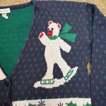 Cabin creek Ugly Christmas Cardigan Bear Snowboarding Fair Isle Holiday Novelty Sweater L Photo 1