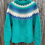 VTG 100% Wool Granola Cabin Core Fair Isle Nordic Sweater Blue Size M Photo 0