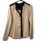 Theory  | M | Top Blouse Shirt Pure 100% Silk Tan Black Button Up Down Women Photo 1