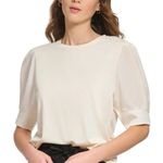 DKNY Elbow Sleeve Knit Top in Egg Nog, Size XL, New w/Tag Retail $69 Photo 0