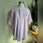 Disney Vintage Tinker Bell Waffle Knit Henley Tee Shirt Pink L short sleeve Photo 2