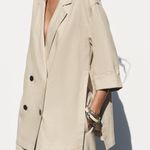 ZARA NWT LINEN BLEND DOUBLE BREASTED BLAZER BLOGGERS FAVE LIGHT BEIGE Photo 4