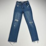 Risen Jeans High Rise Crossover Distressed Straight Leg Jeans RDP5333 Size 1/25 Blue Photo 1