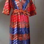 Vintage Satin Bohemian Button HouseCoat Robe, Size 16 Red Size M Photo 0