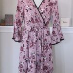 June and Hudson Bell Sleeve Dress Faux Wrap Floral Print Purple Black Size M NWT Photo 7