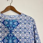 Lands' End Land’s End Women’s Blue White Geometric Print Long Sleeve Rash Guard Photo 3