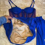 Bella Barnett Blue Asymmetrical Ruched Bustier Mini Dress Size Large Photo 9