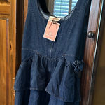 NWT Dark Blue Denim Ruffle Dress Photo 0