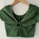 Aerie  Ribbed Green Seamless O Ring V Neck Crop Top Photo 0