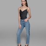 Karl Lagerfeld  High Rise Above Ankle Straight Leg Jeans with Black Side Script Photo 1